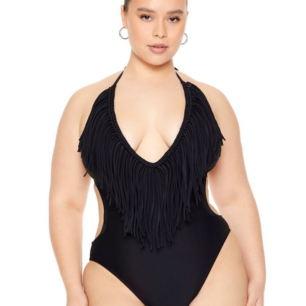 NWOT Plunge Fringe One-Piece Swimsuit